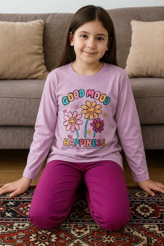 Kız Çocuk Pijama Takımı %100 Pamuk Çok Renkli
