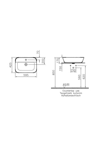 VitrA Geo 7426B083-0001 Dikdörtgen Çanak Lavabo. 60 CM. Mat Siyah