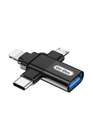 Go Des Gd-ct196 4in1 Type-c+lightning+micro+usb3.0 Otg Dönüştürücü Adaptör Siyah