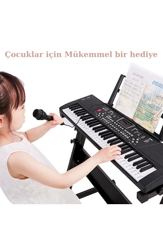 Başlangıç İçin 61 Tuşlu Elektronik Dijital Profosyenel Org Piyano Mikrafonlu Keyboard Siyah