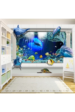 3D Yunuslar Sualtı Duvar Kağıdı