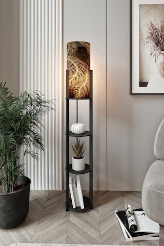 Yuvarlak Raflı Lambader Black Şapka Rengi