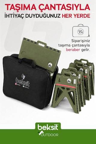 BEKSİT OUTDOOR Herkül Premium Katlanır Kamp Masa Takımı Seti - Haki Yeşil (Çantalı)