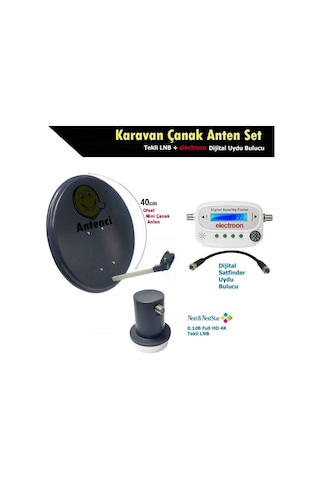 Antenci 40cm Karavan Çanak Anten Seti + Next Tekli Lnb + Electroon Dijital Uydu Bulucu
