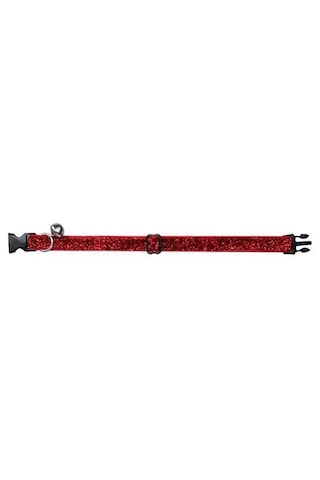 Simli Kadife Zilli Ayarlanabilir Kedi Boyun Tasması 22-30 Cm Kırmızı