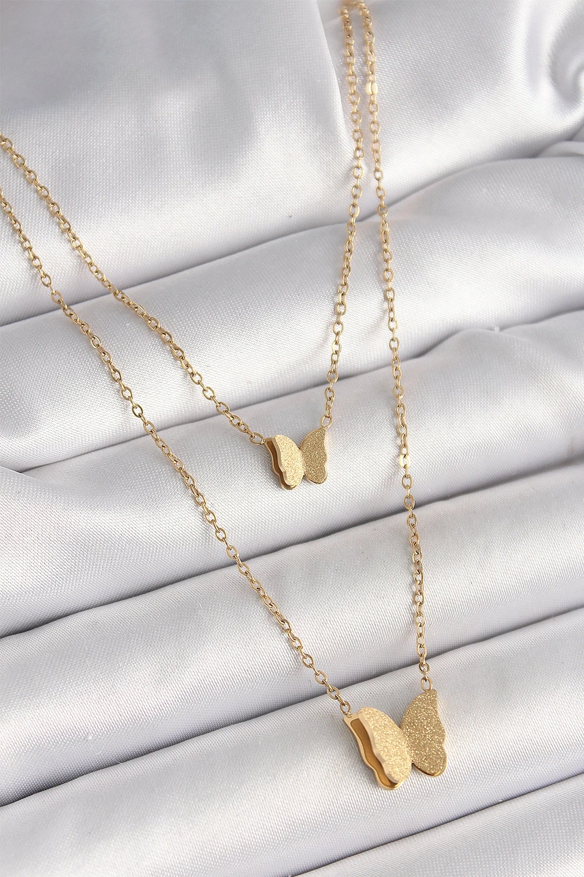 Dodes Dodes 316l Çelik Gold Renk 2'li Simli Kelebek Model Kadın Kolye Tg27bko9928 Çok renkli