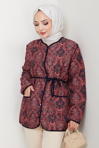 Desenli Düğmeli Kapitone Ceket 1620 - Bordo Bordo