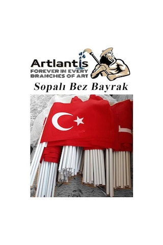 Sopalı Bez Bayrak 20x30 Cm 5 Adet Saplı Bayrak Ay Yıldız Plastik Çıtalı 20 30 Bez Bayrak Mill Bayram Kutlama