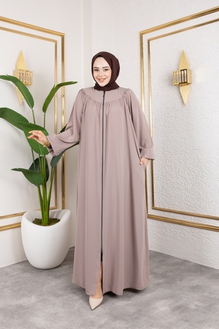 Nevayla Moda Ön Ve Arka Robalı Ferace - Bej / F0142 Bej
