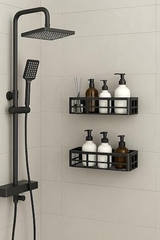 2 Adet Yapışkanlı Banyo Organizer Duş Rafı Delmeden Montaj, Su Geçirmez Banyo Ve Mutfak Duvar Organizeri,suya Dayanıklı Pratik Saklama Rafı 12x27x6.5 Cm 000 Açık Krem