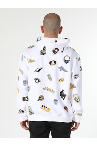 Colin's Regular Fit Baskılı Kapüşonlu Beyaz Erkek Sweatshirt CL1061644_Q1.V1_WHT