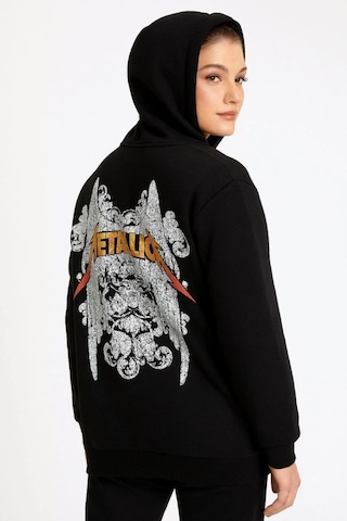 Mbb E-ticaret Metallica İki İplik Kapüşonlu Ön Ve Arka Baskılı Hoodie - Siyah