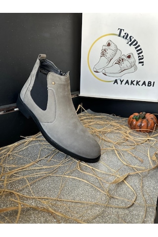 Üçlü %100 Hakiki Deri Erkek Günlük Kışlık Rahat Klasik Fermuarlı Bot 39-44 Füme