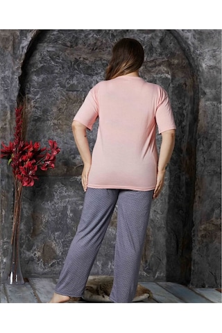 Lukitus Büyük Beden Battal Kısa Kol Bambu Kadın Pijama Takımı Gri