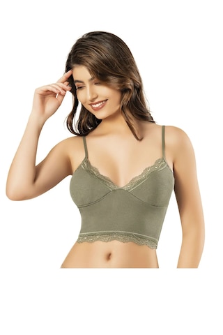 Lusistore Crop Bluz Takım Askılı Dantelli Pedli Büstiyer Bralet %95 Pamuk Pembe