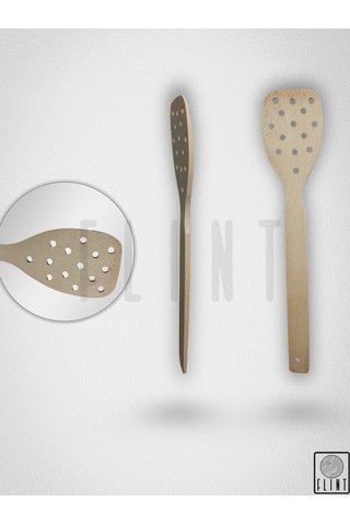 Gürgen Ağacı El Yapımı Tahta Ahşap Süzgeç Servis Spatula 32cm
