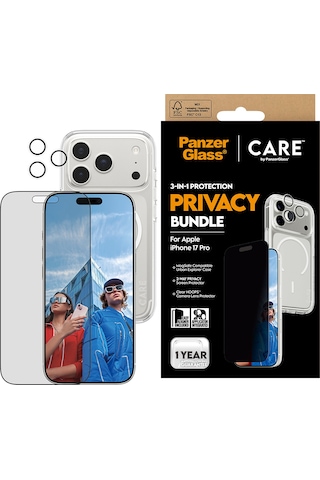 Care By Panzerglass Flagship Privacy Apple Uyumlu iPhone 17 Pro 3'lü Telefon Koruma Set- Bundle Uwf+kılıf+lens