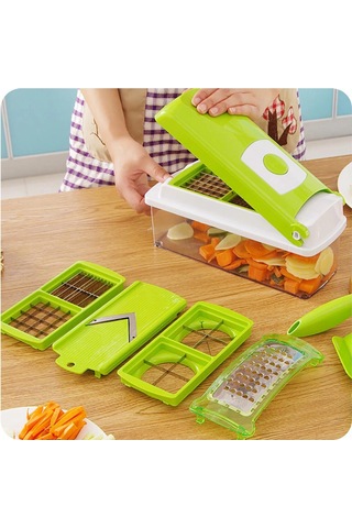 Neevoyu Sebze Meyve Dilimleyici Seti 12 Parça: İnce Dilim, Işıklı, Soyucu Ve Toplayıcı - Yeşil Mutfak Aleti Yeşil