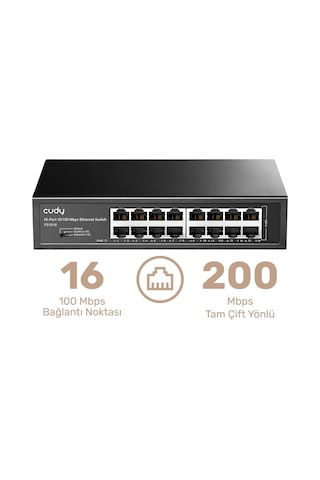 Cudy FS1016 16 Port 10/100 Mbps Metal Rackmount Masaüstü Switch
