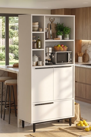 Yurudesign Ocean Mutfak Kiler Dolabı Mikrodalga 3 Kapaklı Raflı Metal Ayaklı Beyaz On9a-w