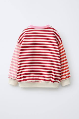 Minigimin Cicileri Çizgili Çilek Nakışlı Oversize Kız Çocuk Sweatshirt - Kırmızı
