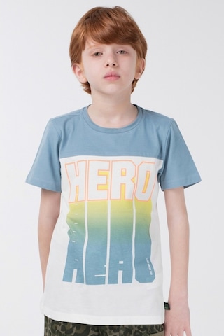 Brz Kids Kontrast Renkli Baskılı Erkek Çocuk Kısa Kollu T-Shirt Ekru