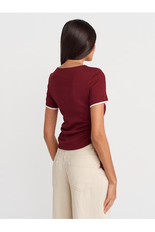 Dilvin 31816 Çift Katlı Büzgülü T-shirt-açık Bordo Açık Bordo