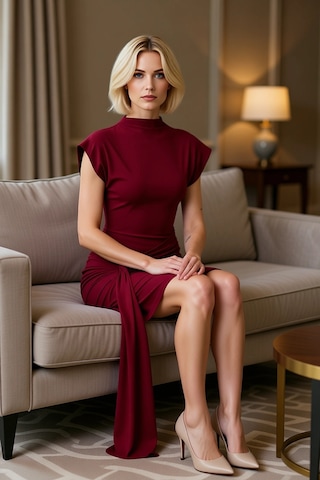 Benerly Kadın Dik Yaka Ay Kol Örme Bodycon Mini Elbise Aksesuar Detaylı F Bordo