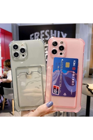 Teknomoda Apple Uyumlu iPhone 16 Pro Kılıf Kartlıklı Anti Şok Korumalı Şeffaf Silikon Füme Koyu Şeffaf Acık Siyah Füme