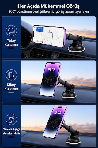 Exenar - Siyah - Araç Torpido Cam 360 Dönen Magsafe Telefon Tutucusu Manyetik Mıknatıslı Telefon Tutacağı Holder