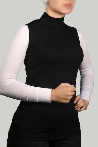 Altobeh Sıfır Kol Balıkçı Yaka Boğazlı Likralı Penye Kadın Body - Siyah