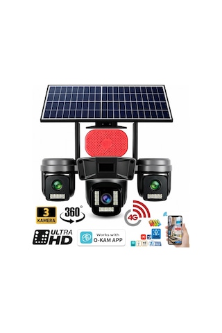 İronix Tp-16 4g Sim Kartlı 4k 9mp Solar Güvenlik Kamerası 3 Kameralı 360 Görüş Sirenli