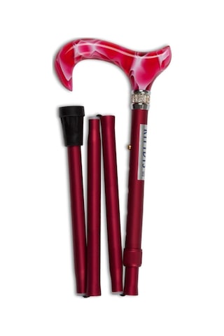 Taşlı Katlanır Baston Kırmızı / Red