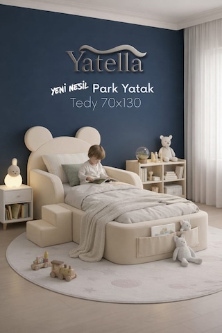 Yatella Luxury Tedyy Baza ve Başlıklı Montessori Full Sünger Yatak Seti 70 x 130 Bej