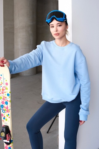 Justever Bisiklet Yaka Basic Kalıp Mavi Kadın Sweatshirt Eşofman Üstü - Aura Mavi