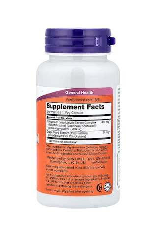 Now Foods Resveratrol Grape Seed Extract Antioxidants Brain & Cognitive 200 Mg 60 Veg Caps
