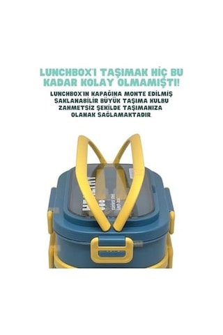 1650ml Lunchbox 2 Katlı 3 Bölmeli Paslanmaz Çelik Sefer Tası Yemek Kutusu Lacivert Açık
