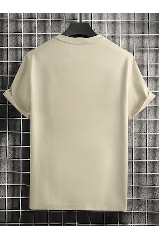 Unisex Think Outside The Box Baskılı Oversize Tshirt Bej
