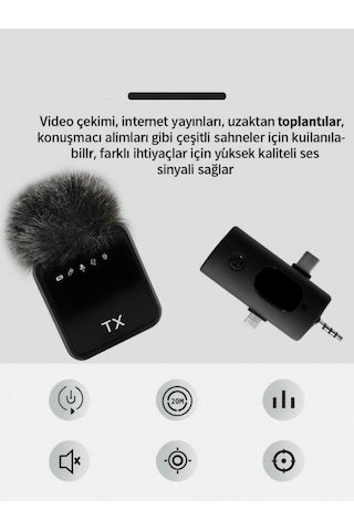 Kablosuz Tüylü Yaka Mikrofonu F11 Model 3'ü 1 Arada Type-c İos 3.5mm Uyumlu Tekli Set Tak Çalıştır Siyah Siyah