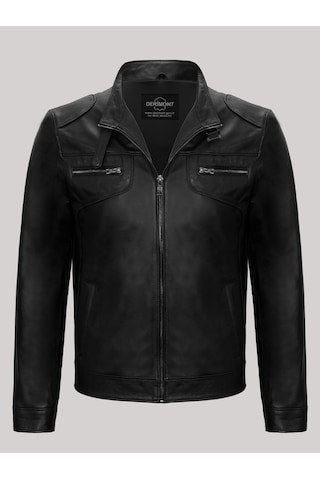 Hakiki Kuzu Derisi Fermuarlı Erkek Deri Mont Siyah Siyah