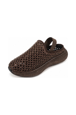 N Napa Shoe Np.9557.kahve Taşlı Sandalet Napa Shoe Kadın Kahverengi Taşlı Sabo Terlik Konfor Taban Günlük Şık Terlik