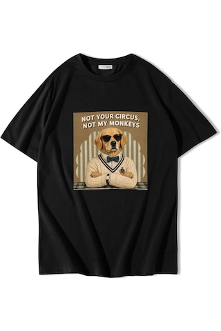 Brz Collectıon Brz Collection Unisex Oversize Not Your Circus, Not My Monkeys T-shirt Siyah