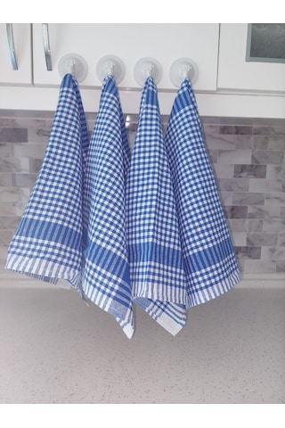 Pamuklu Mavi Renkli Pöti Kareli 4'lü Kurulama Bezi,peçete