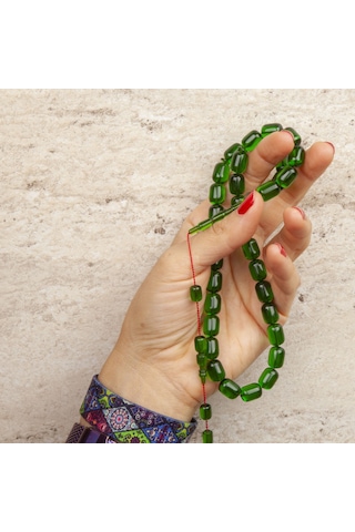Katalin Çubuk Kapsül Kesim 8.5x11.5mm Tesbih - Şeffaf Yeşil- İbrahim Atasever Usta İşi Yeşil