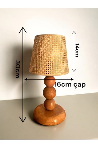 Bohem Ahşap Ayaklı Abajur - Bej Bej