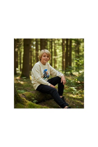 Fesshera Kids Erkek Çocuk Eşofman Takımı Baskılı Sweatshirt Ve Siyah Jogger Alt Pamuklu Kışlık Takım Bej