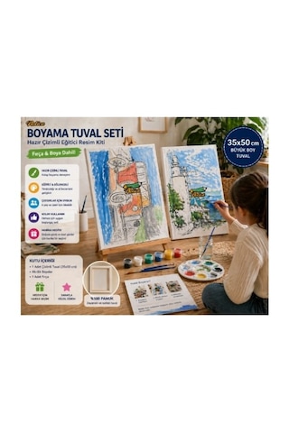Notica Boyama Tuval Seti Hazır Çizimli Eğitici Resim Kiti 25x35