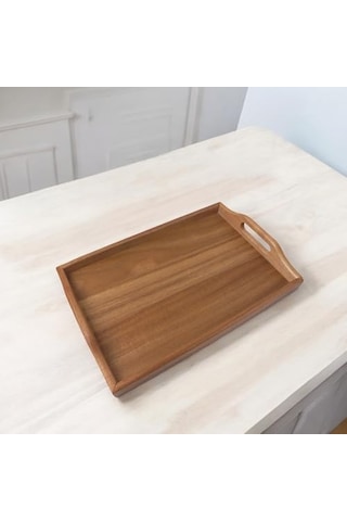 Akasya Ağacından Dikdörtgen Sunum Tepsi, Ahşap Çay, Kahve Ve Servis Tepsisi 33x22x5cm 15cm