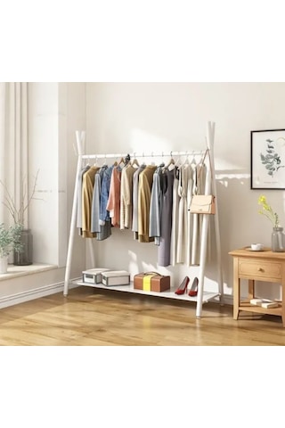 Metal Beyaz Konfeksiyon Askısı Ayaklı Askılık Elbise Askılığı 150 165 Cm 6018-nrm