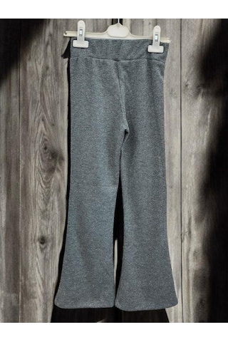 Zekids Kız Çocuk Bel Lastikli Bol Paça Simli Pantolon-14448 Gri
